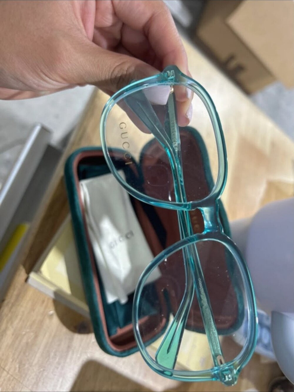Gucci Women's Clear Teal Frame Sunglasses - Picture 2 of 6